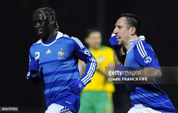 France's midfielder Franck Ribery celebrates after scoring a goal during the World Cup 2010 qualifying football match Lithuania vs. France on March...
