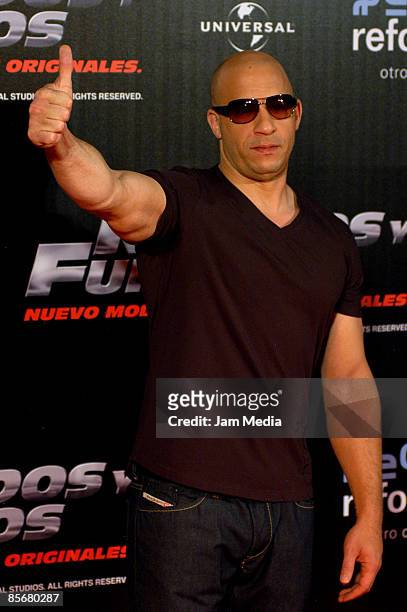 March 27: Actor Vin Diesel attends a Mexican premiere of 'Fast & Furious' on the Cinemark Reforma Movie Theater on March 27, 2009 in Mexico City,...