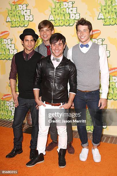 Musicians Andrew Lee, Jason Rosen, Alexander Noyes and Michael Bruno of the band Honor Society arrives at Nickelodeon's 2009 Kids' Choice Awards at...