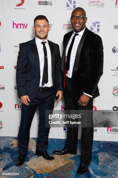 Danny Care and Ugo Monye attend the Legends of Football fundraiser at The Grosvenor House Hotel on October 2, 2017 in London, England. The annual...