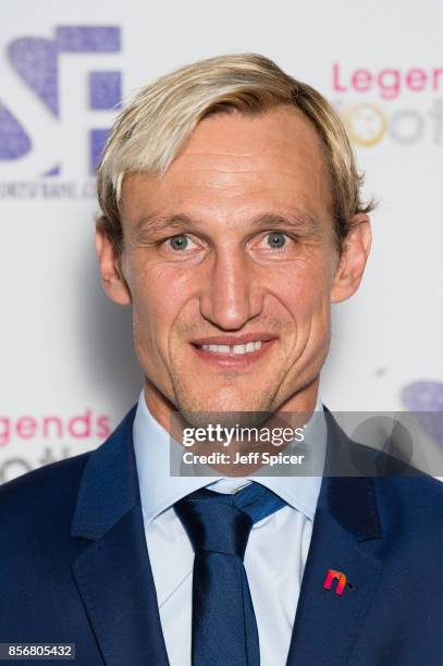 Sami Hyypia attends the Legends of Football fundraiser at The Grosvenor House Hotel on October 2, 2017 in London, England. The annual football-themed...