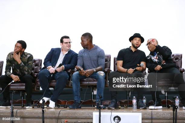 Actors Chadwick Boseman, Josh Gad. Sterling K. Brown, Jussie Smollett and Director Reginald Hudlin attends the Compton High School Student Screening...