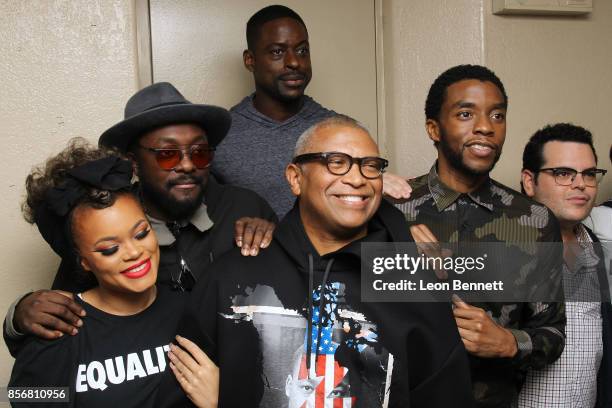 Andra Day, Will.i.am, Sterling K. Brown, Reginald Hudlin, Chadwick Boseman and Josh Gad attends the Compton High School Student Screening Of Open...