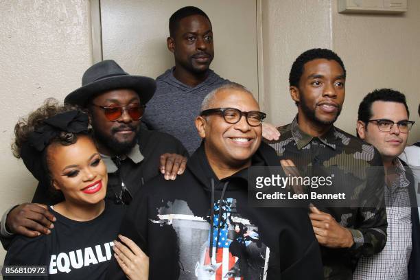 Andra Day, Will.i.am, Sterling K. Brown, Reginald Hudlin, Chadwick Boseman and Josh Gad attends the Compton High School Student Screening Of Open...