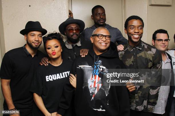 Jussie Smollett; Andra Day, Will.i.am, Sterling K. Brown, Reginald Hudlin, Chadwick Boseman and Josh Gad attends the Compton High School Student...