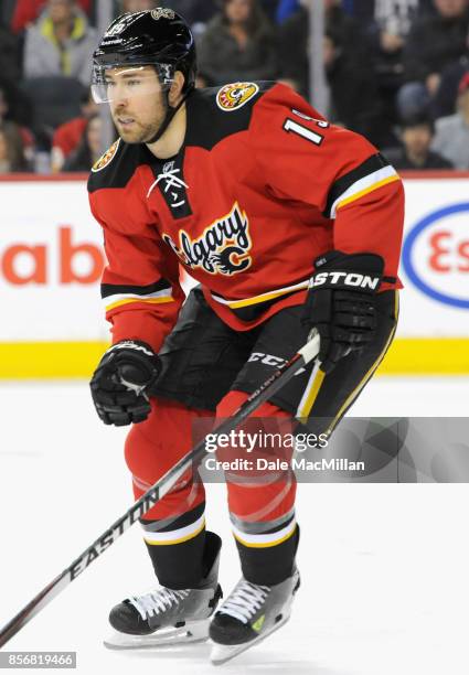 David Jones of the Calgary Flames plays in a game against the Winnipeg Jets at Scotiabank Saddledome on February 2, 2015 in Calgary, Alberta, Canada.