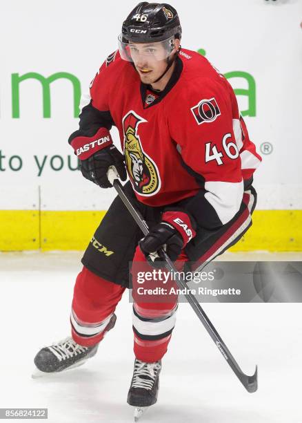 Patrick Wiercioch of the Ottawa Senators plays in a game against the Florida Panthers at Canadian Tire Centre on February 21, 2015 in Ottawa,...