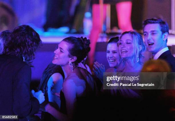 Pierre Casiraghi, Beatrice Borromeo, Melanie de Massy and Charlotte Casiraghi dance during the 2009 Monte Carlo Rock' N Rose Ball held at The...