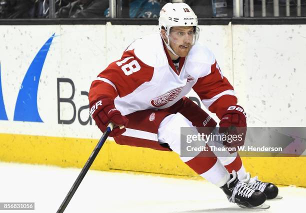 Joakim Andersson of the Detroit Red Wings plays in a game against the San Jose Sharks at SAP Center on February 26, 2015 in San Jose, California.