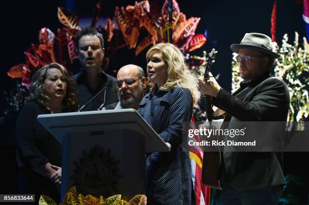 Singers/Songwriters Alison Krauss and The Cox Family perform during Nashville Candelight Vigil For Las Vegas at Ascend Amphitheater on October 2,...