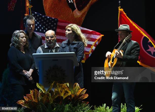 Singers/Songwriters Alison Krauss and The Cox Family perform during Nashville Candelight Vigil For Las Vegas at Ascend Amphitheater on October 2,...