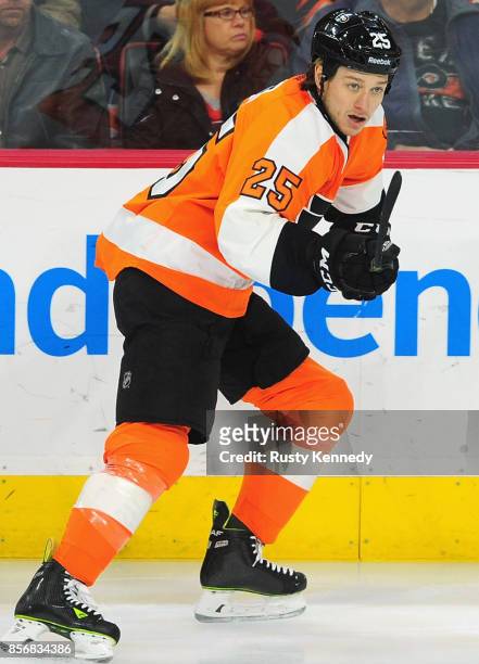 Ryan White of the Philadelphia Flyers plays in a game against the New York Rangers at the Wells Fargo Center on February 28, 2015 in Philadelphia,...
