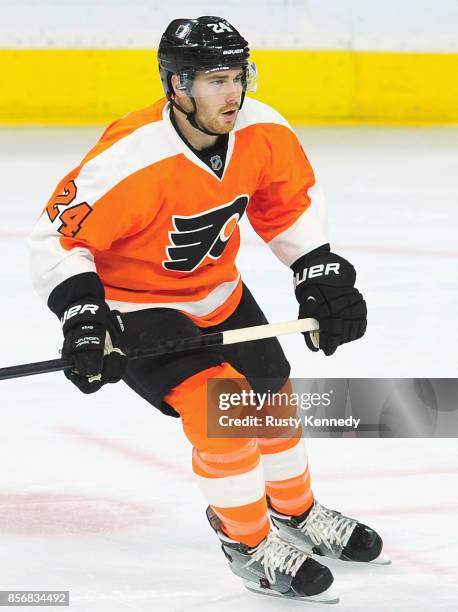 Matt Read of the Philadelphia Flyers plays in a game against the New York Rangers at the Wells Fargo Center on February 28, 2015 in Philadelphia,...