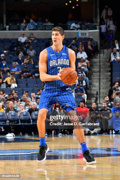 Damjan Rudez of the Orlando Magic handles the ball during the game against the Memphis Grizzlies during a preseason game on October 2, 2017 at...