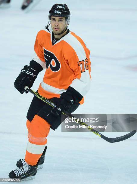 Chris VandeVelde of the Philadelphia Flyers plays in the game against the New York Islanders at Wells Fargo Center on April 7, 2015 in Philadelphia,...