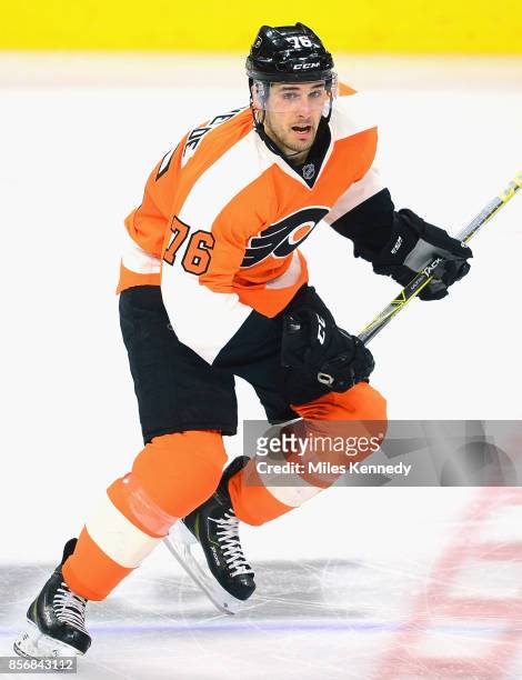 Chris VandeVelde of the Philadelphia Flyers plays in the game against the New York Islanders at Wells Fargo Center on April 7, 2015 in Philadelphia,...