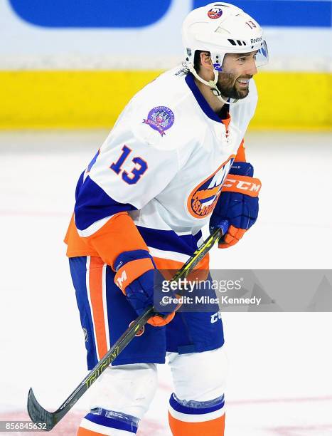 Colin McDonald of the New York Islanders plays in the game against the Philadelphia Flyers at Wells Fargo Center on April 7, 2015 in Philadelphia,...