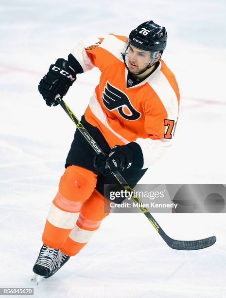 Chris VandeVelde of the Philadelphia Flyers plays in the game against the New York Islanders at Wells Fargo Center on April 7, 2015 in Philadelphia,...