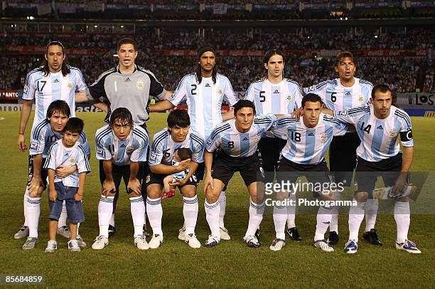Argentine players pose for photographs prior to the 2010 FIFA World Cup South African qualifier match between Argentina and Venezuela at River Plate...