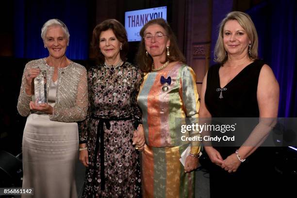 Honoree Monika Heimbold, Her Magesty Queen Silvia of Sweden, Honoree Gunilla von Arbin and Joanna Rubinstein attend the World Childhood Foundation...