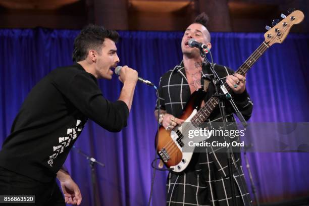 Joe Jonas and Cole Whittle of the band DNCE performs onstage at the World Childhood Foundation USA 2017 Thank You Gala at Cipriani 25 Broadway on...