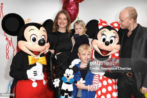 Russian model Natalia Vodianova, daughter Neva, son Lucas Alexander and Justin Portman attend Mickey Mouse Magic Party at Disneyland Resort on March...