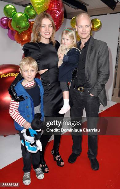 Russian model Natalia Vodianova, daughter Neva, son Lucas Alexander and Justin Portman attend Mickey Mouse Magic Party at Disneyland Resort on March...