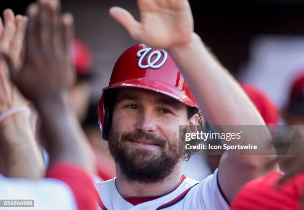 Washington Nationals second baseman Daniel Murphy after hitting a home run during a MLB baseball game between the Washington Nationals and the...