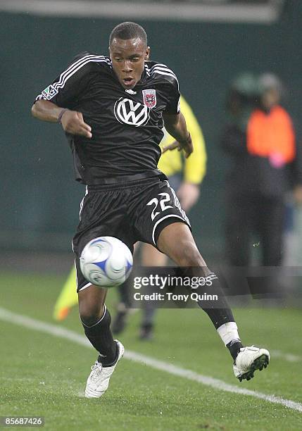 Rodney Wallace of D.C. United during an MLS match against the Chicago Fire at RFK Stadium on March 28, 2009 in Washington, DC. The game ended in a...