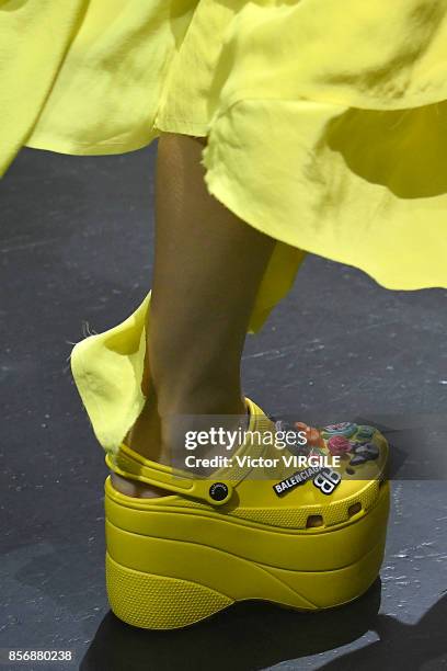 Model walks the runway during the Balenciaga Ready to Wear Spring/Summer 2018 fashion show as part of the Paris Fashion Week Womenswear Spring/Summer...