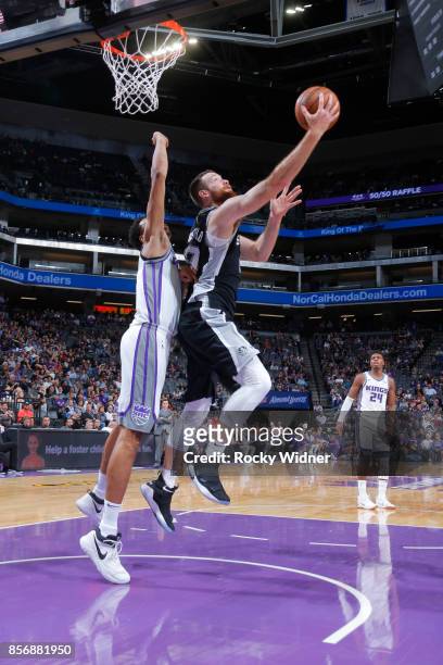 Matt Costello of the San Antonio Spurs goes for a lay up against the Sacramento Kings during the preseason game on October 2, 2017 at Golden 1 Center...