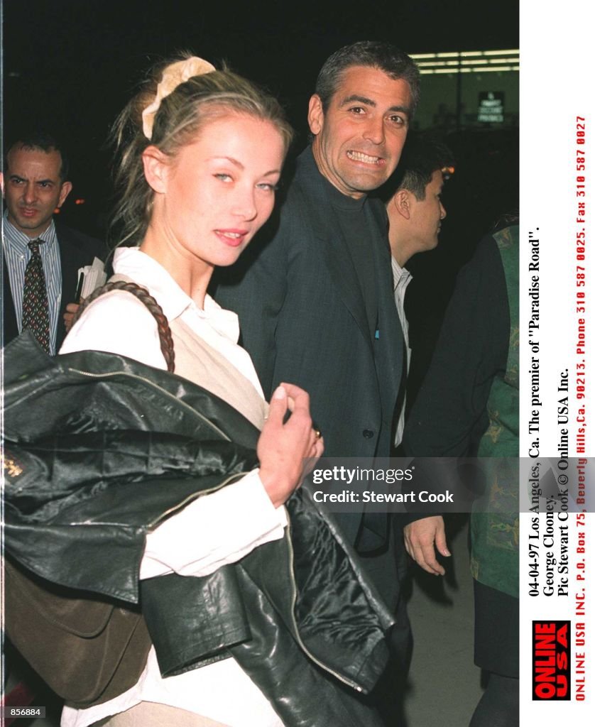 4/4/97 Los Angeles, CA. George Clooney with his girlfriend, Celine Balitran at the premiere of "Para