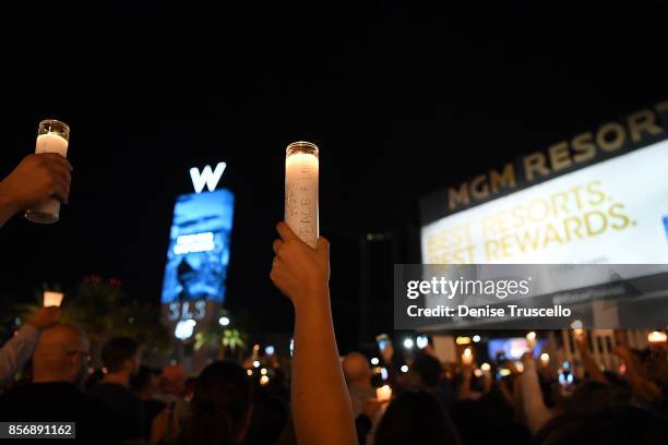 Vigil on the Las Vegas strip for the victims of the Route 91 Harvest country music festival shootings on October 2, 2017 in Las Vegas, Nevada. Lone...