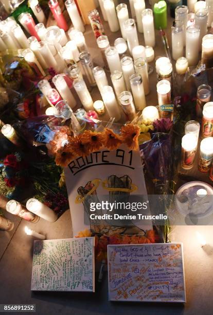Vigil on the Las Vegas strip for the victims of the Route 91 Harvest country music festival shootings on October 2, 2017 in Las Vegas, Nevada. Lone...
