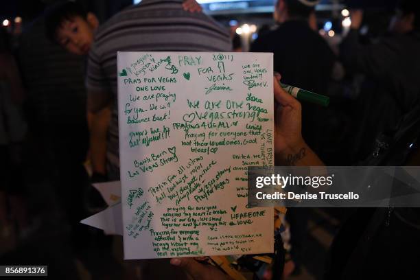 Vigil on the Las Vegas strip for the victims of the Route 91 Harvest country music festival shootings on October 2, 2017 in Las Vegas, Nevada. Lone...