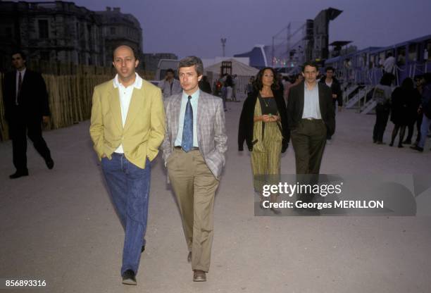 Laurent Fabius et Claude Bartolone a la Fete des Potes le 18 juin 1988 a Vincennes, France.