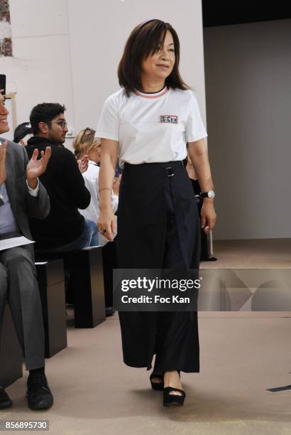 Designer Wang Chen Tsai-Hsia from Schiatzy Chen walks the runway during the Schiatzy Chen show as part of the Paris Fashion Week Womenswear...