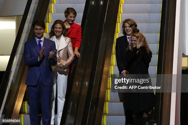 The new Governor General Julie Payette with her son Laurier Payette Flynn , Prime Minister Justin Trudeau , Sophie Grégoire Trudeau and Minister of...