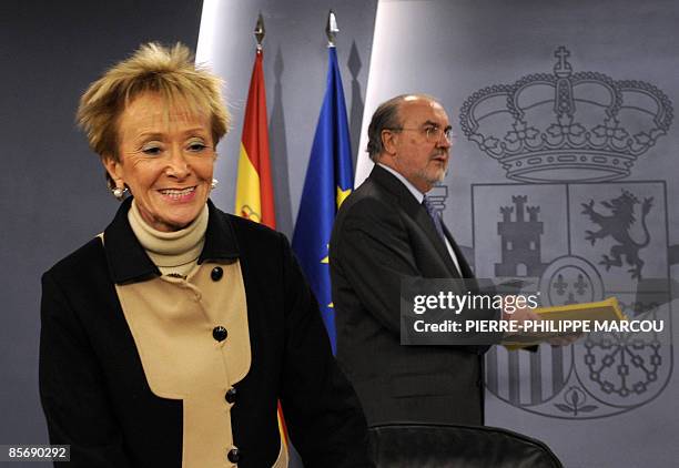 Spanish Vice President and Minister of the Presidency Maria Teresa Fernandez de la Vega and Second Vice President and Minister of Economy and Finance...