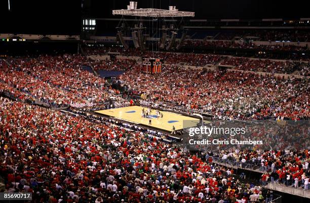 General view of the opening tip-off between the Louisville Cardinals and the Michigan State Spartans during the fourth round of the NCAA Division I...