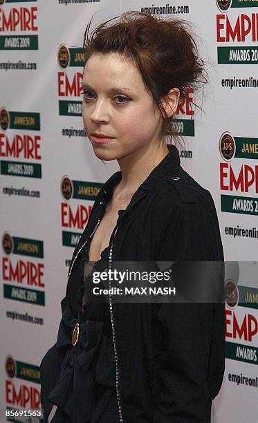 British actress Antonia Campbell Hughes arrives in London's Mayfair on March 29, 2009 to attend the 2009 Empire Film Awards. AFP Photo/Max Nash