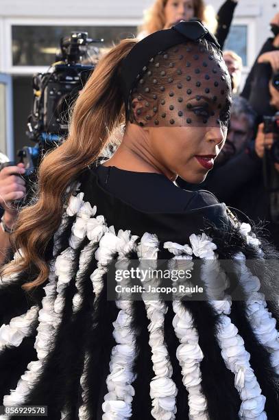 Marjorie Bridges-Woods is seen arriving at Chanel show during Paris Fashion Week Womenswear Spring/Summer 2018on October 3, 2017 in Paris, France.