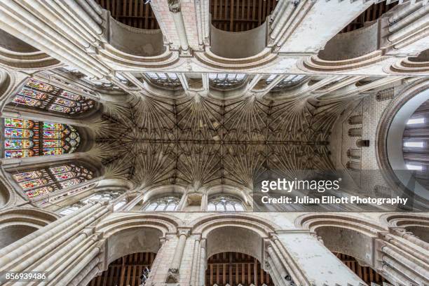 the ceiling of the choir in norwich cathedral, uk. - norwich cathedral stock pictures, royalty-free photos & images