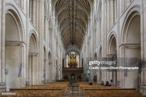 the nave of norwich cathedral, uk. - norwich england stock-fotos und bilder