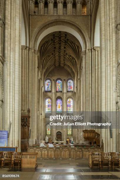 the nave of norwich cathedral, uk. - norwich cathedral stock pictures, royalty-free photos & images