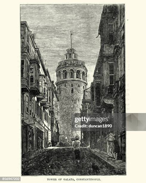 stockillustraties, clipart, cartoons en iconen met galata tower, constantinopel - galata tower