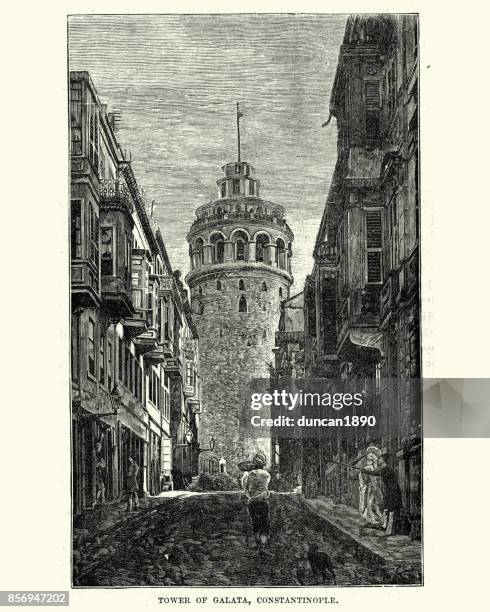ilustrações de stock, clip art, desenhos animados e ícones de galata tower, constantinople - beyoglu