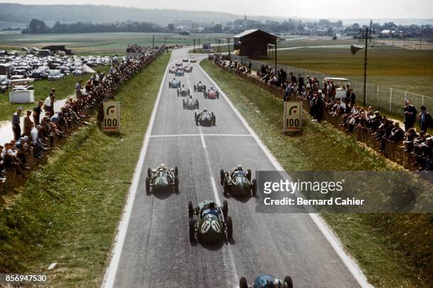 Stirling Moss, Peter Collins, Roy Salvadori, Cooper-Alta, HWM-Alta, Connaught-Lea-Francis, Grand Prix of France, Reims-Gueux, 05 July 1953. Three...