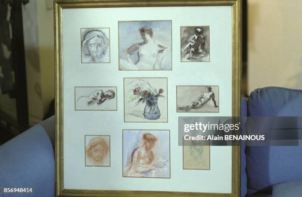 Aquarelles realisees par Paul Belmondo chez son fils le comedien Jean-Paul Belmondo le 10 janvier 1991 a Paris, France.