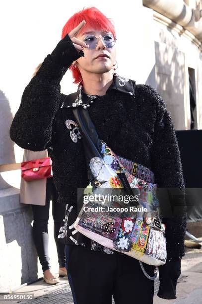 Dragon is seen arriving at Chanel show during Paris Fashion Week Womenswear Spring/Summer 2018on October 3, 2017 in Paris, France.